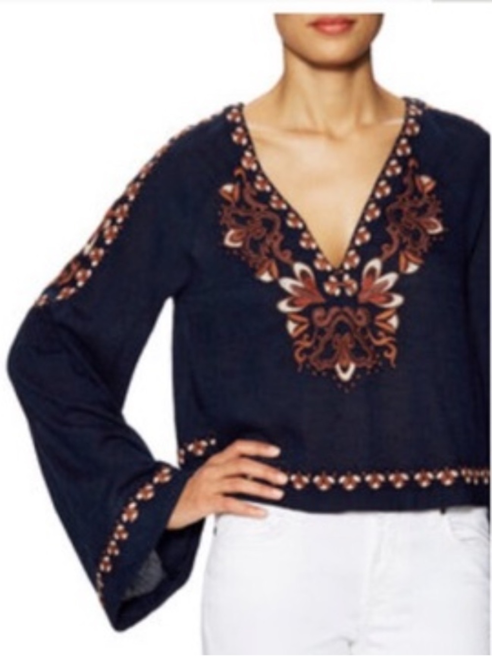 Free People High Times Embroidered Top Navy